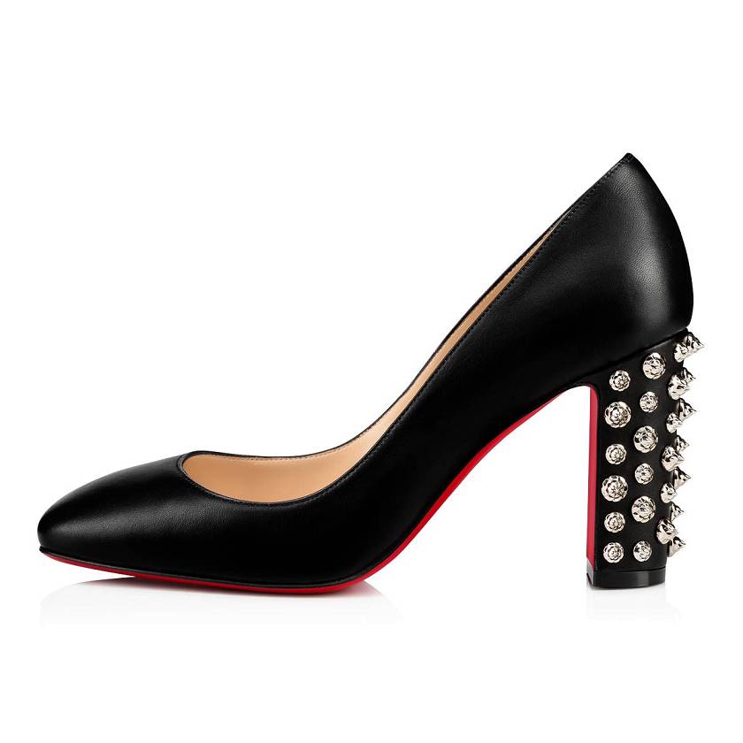 Women's Christian Louboutin Donna Stud Spikes 85mm Leather Pumps - Black/Silver [9316-245]